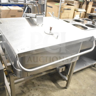 Groen commercial floor style braising skillet, stainless steel, large capacity, robust construction, gently used.
