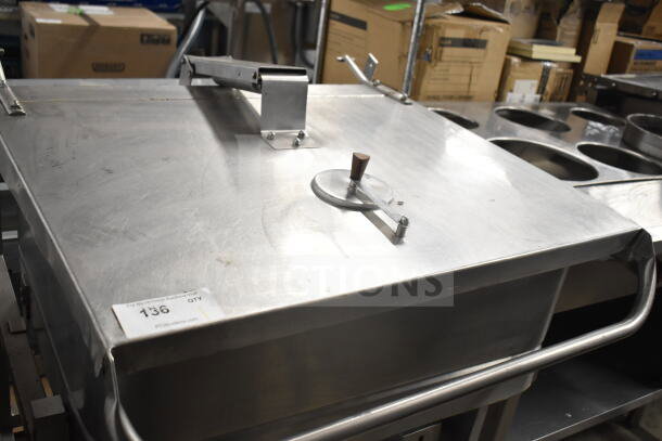 Groen commercial floor-style braising skillet with stainless steel finish, sturdy handle, and visible auction tag number 136.