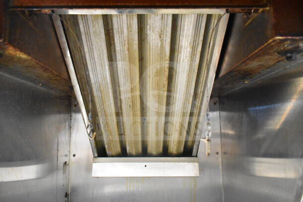 BKI FH-22 commercial ventless hood, stainless steel, 208-240V, 1 or 3 phase. Visible wear, interior view.