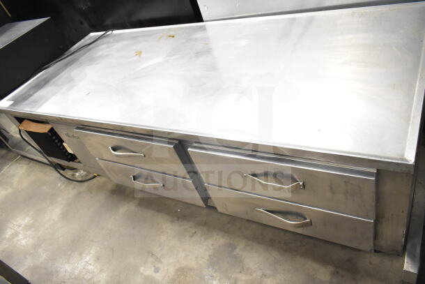 Traulsen Commercial 4 Drawer Chef Base, stainless steel, 115V, 1 Phase, used condition, durable metal handles.
