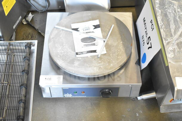 Brand new Carnival King 382CM16A 16" crepe maker, 2023 model, 120 volts, visible user manual, scratch and dent condition.