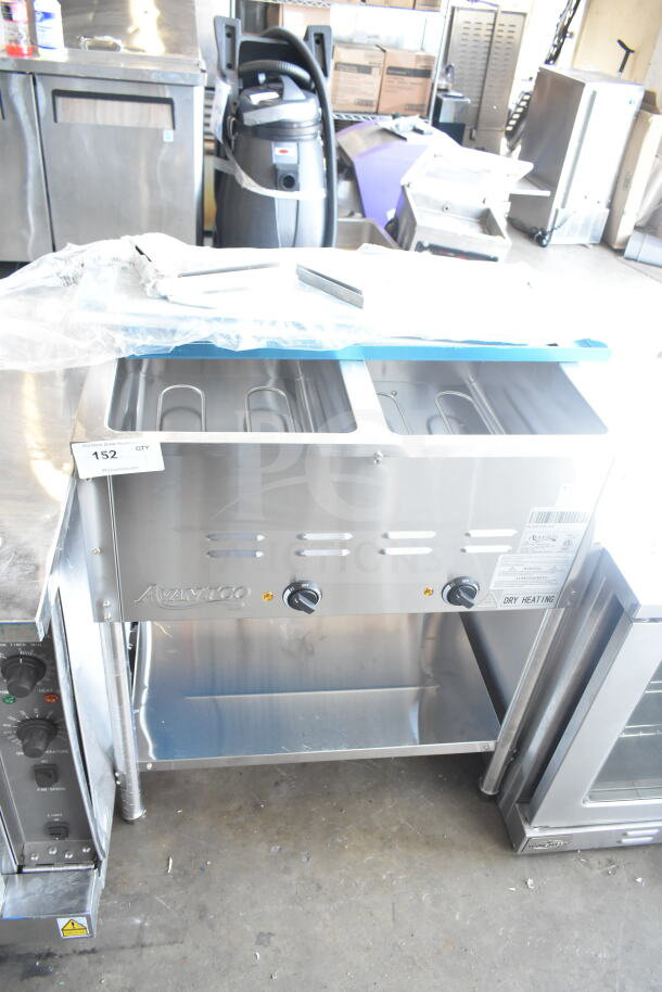 BRAND NEW Avantco 177STE2S two-pan electric steam table with undershelf, scratch and dent, 120V, 1 phase.