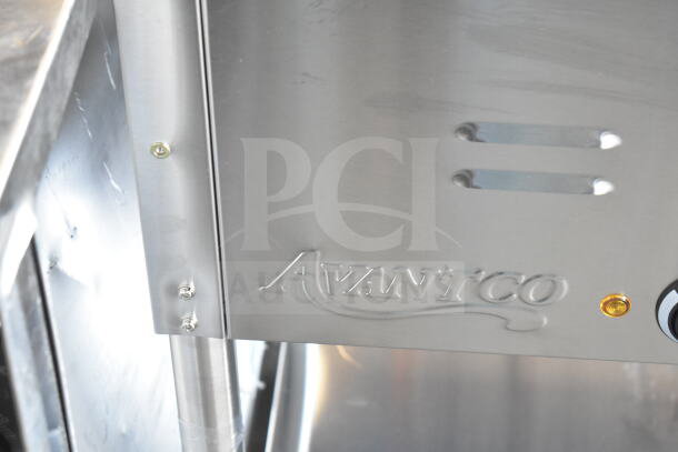 Avantco 177STE2S electric steam table with "Avantco" logo, stainless steel finish, visible minor scratches.