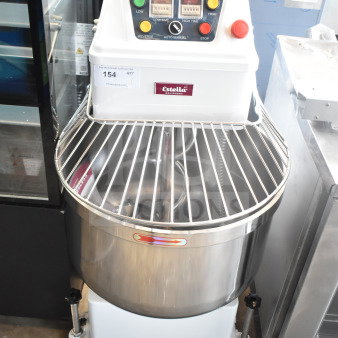 Brand new Estella 348SM80 80 Qt. spiral dough mixer, 220V, 3 phase, two-speed, visible controls, minor scratches.