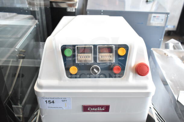 BRAND NEW Estella 348SM80 80 Qt. Spiral Dough Mixer, two-speed, 220V, 3 Phase, scratch and dent, control panel visible.