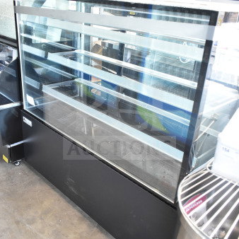 Brand new Avantco 193BCF60B refrigerated bakery display case. Black, 59 1/8", with broken glass panel shown. 110-120V, 1 phase.