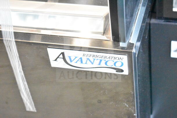 Avantco 193CAC60B refrigerated air curtain merchandiser with a visible logo. Note broken glass. 115V, 1 phase.