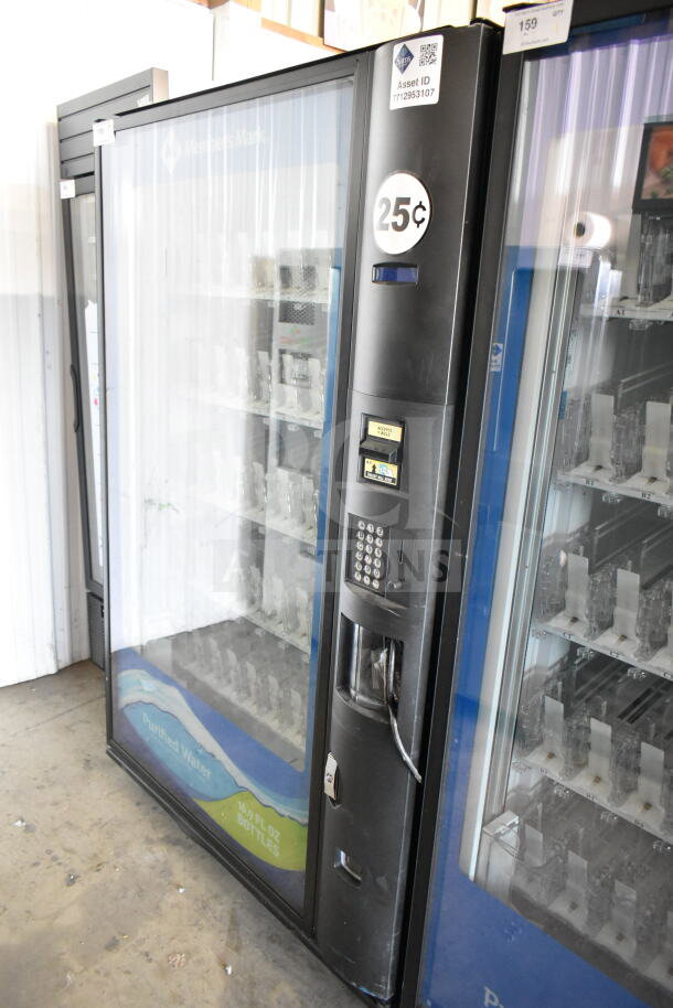 Crane 5800-4 commercial vending machine with bill acceptor, 115V, 1 phase. Features 25¢ branding and asset ID tag.