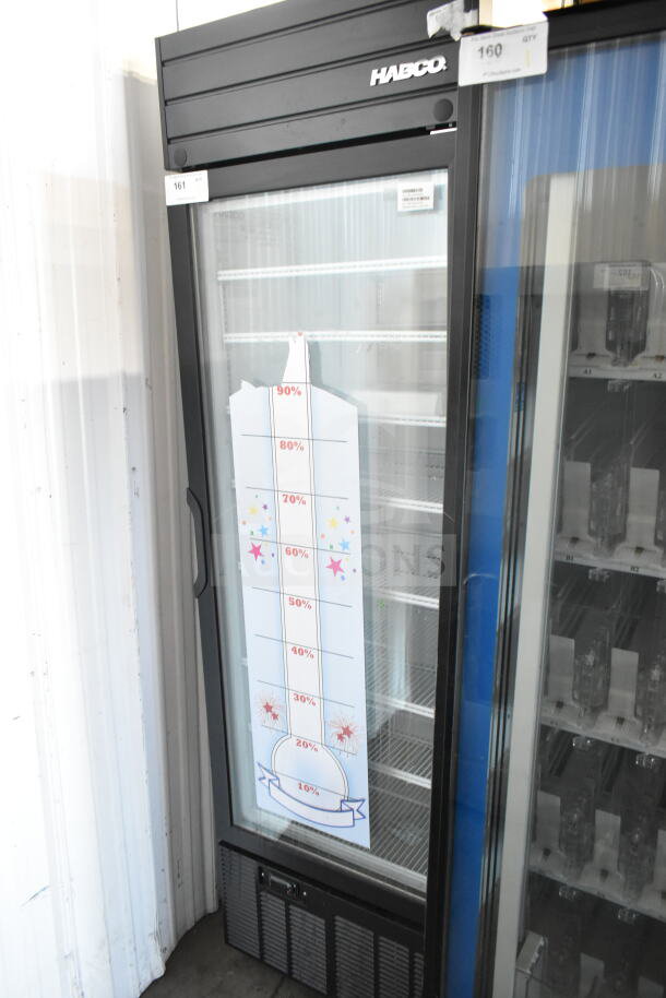 2019 Habco SE18 commercial single door reach-in cooler merchandiser, 115V, 1 phase, black exterior, glass door, used condition.