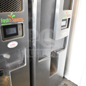 LATE MODEL JBT 2ND-GEN-MFJ Fresh N Squeeze commercial citrus juicer on casters, 115 volts, 1 phase, stainless steel, excellent condition.
