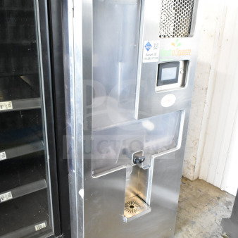 LATE MODEL JBT 2ND-GEN-MFJ-HE citrus juicer, commercial floor style on casters, 115V, Fresh N Squeeze label, asset ID visible.