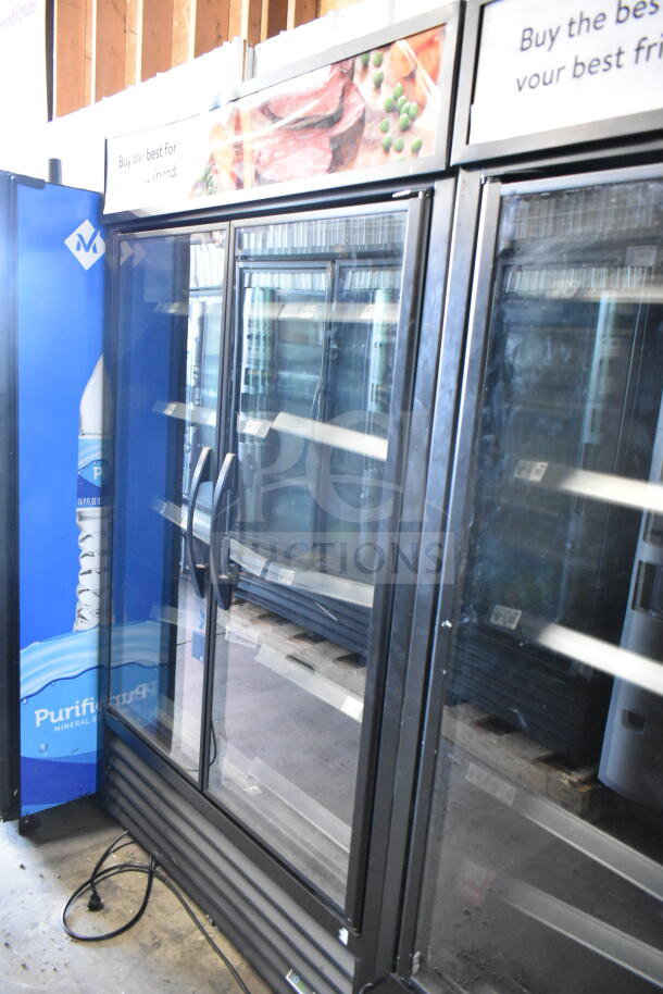 2021 True TVM-48SL-HC commercial 2-door reach-in cooler merchandiser, glass doors, 115 volts, modern design.