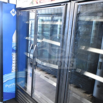 2021 True TVM-48SL-HC commercial 2-door reach-in cooler merchandiser, glass doors, 115 volts, modern design.
