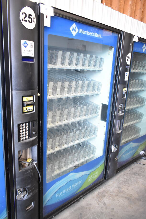Crane 5800-4 commercial drink vending machine with bill acceptor, front view. Features coin slot, keypad. Model: 5800-4.