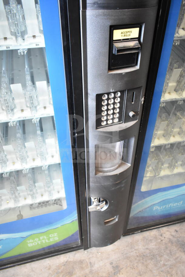 Crane 5800-4 vending machine, offers bottled drinks, bill acceptor, keypad display, 115V, 1 Phase, commercial use.