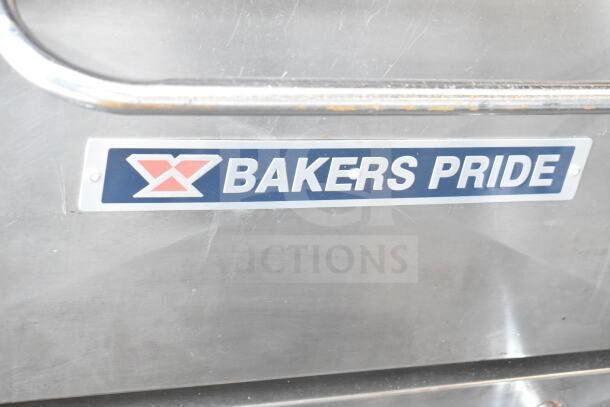 Bakers Pride D125 commercial pizza oven, natural gas, single deck, 125,000 BTU, metal legs, visible brand plaque.