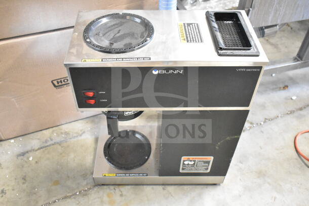 2024 Bunn VPR Commercial Coffee Machine, 120V, 1 Phase, dual warmer plates, warning labels visible, countertop model.