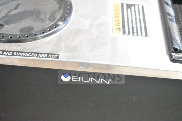2024 Bunn VPR Commercial Coffee Machine, black finish, warning labels intact, uses 120 volts, single phase.