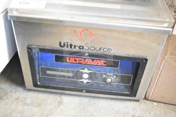 UltraVac UV250 Commercial Countertop Vacuum Sealer, 110V, 1 Phase, stainless steel, digital display, UltraSource branding.