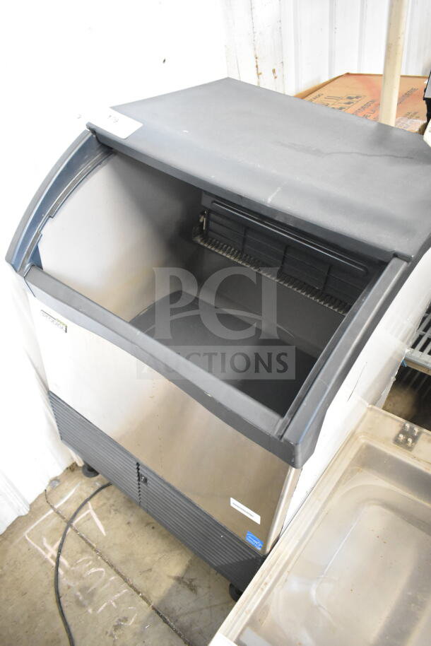 Scotsman Prodigy stainless steel undercounter ice machine, commercial-grade, self-contained, visible Prodigy label.