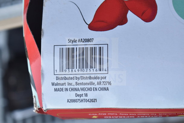 Barcode and label showing item style #A20807, distributed by Walmart Inc., indicating manufacturing in China.