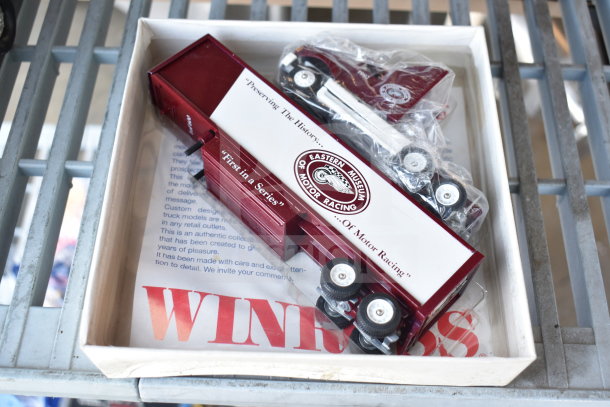 Winross Truck model in box, featuring Eastern Museum of Motor Racing logo and "First in a Series" marking. Excellent condition.