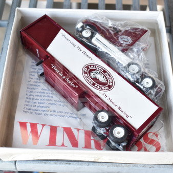 Winross Truck model in box, featuring Eastern Museum of Motor Racing logo and "First in a Series" marking. Excellent condition.