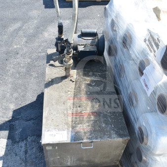 Frontline 402 Commercial Oil Caddy with casters. 120 Volts, 1 Phase. Used condition, visible wear, industrial setting.