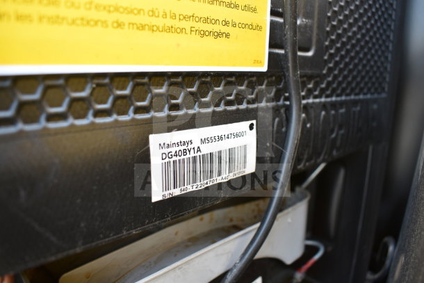 5 Mini coolers including Frigidaire EFRF698-COM, Mainstays DG40BY1A. 115V, 1 Phase. Mainstays label with model info shown.