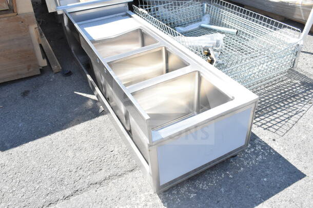 BRAND NEW Advance Tabco SLB-43R 48" x 18" bar sink, three compartments, right side 9" drainboard, no legs, scratch and dent.