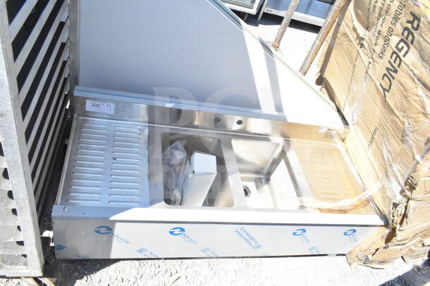 "New Eagle Group B4C-2-18 48x20 underbar sink with two compartments, drainboards, and splash-mount faucet. Scratch and dent."
