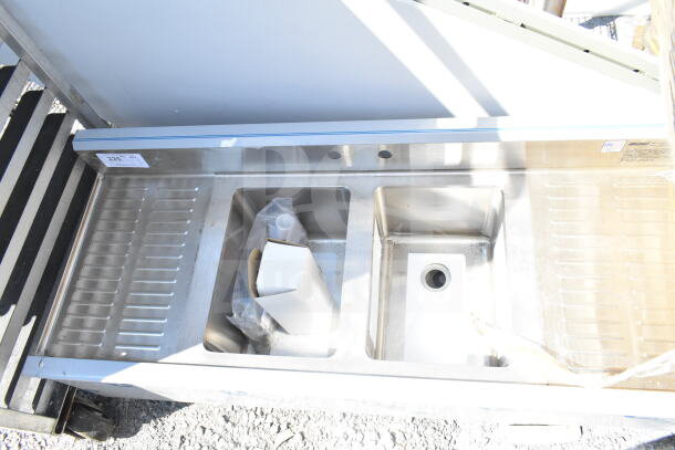 BRAND NEW Eagle Group B4C-2-18 underbar sink, 48"x20", two compartments, two drainboards, splash-mount faucet, slight scratch.