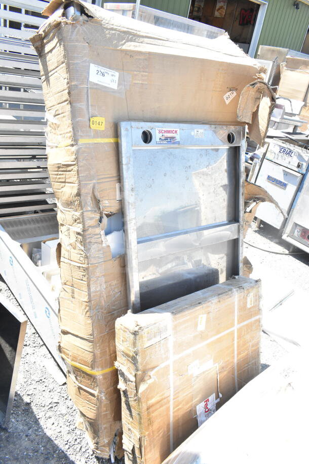 Three brand new scratch and dent items including a Schmick 177AOGT2427 24" x 27" x 4" stainless steel 4-burner griddle top.