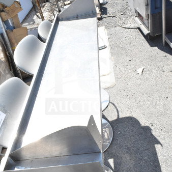Stainless steel shelf, industrial style, shows slight wear. Ideal for garages or workshops. Includes two units per bid.