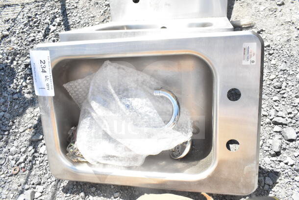 Advance Tabco DI-1-5 single-bay drop-in sink, stainless steel, includes faucet, new condition, labeled with model info.