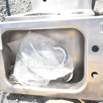 Advance Tabco DI-1-5 single-bay drop-in sink, stainless steel, includes faucet, new condition, labeled with model info.