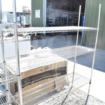 Chrome finish 3-tier wire shelving unit in good condition. Buyer must dismantle. Consider freight charges.