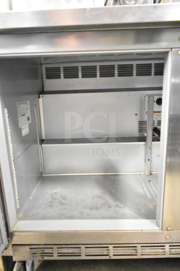 Beverage Air WTR72AY commercial 3-door undercounter cooler, stainless steel, 115 volts, 1 phase, interior view, used condition.