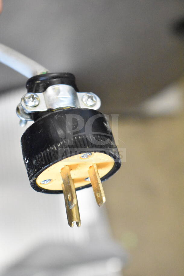 2018 Bizerba GSP HD meat slicer power plug, 120 volts, 1 phase, showing a three-prong connection.