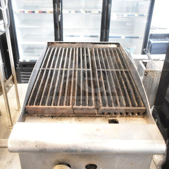 Cecilware Pro commercial countertop gas charbroiler grill, used condition, visible controls and branding on front panel.