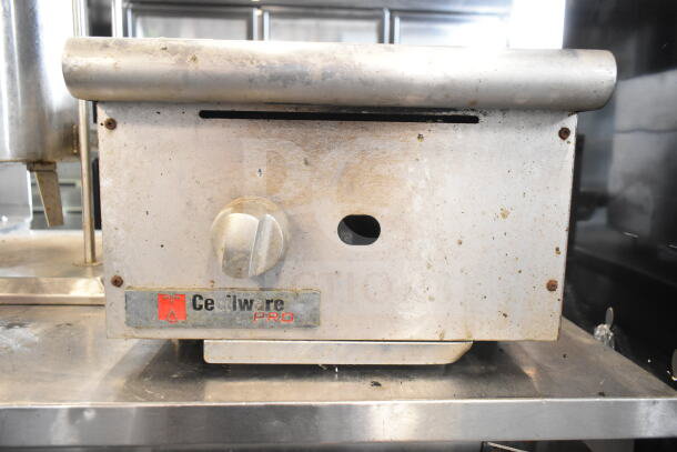 Cecilware Pro Commercial Countertop Gas Charbroiler Grill, stainless steel, visible wear, control knob, branded label.