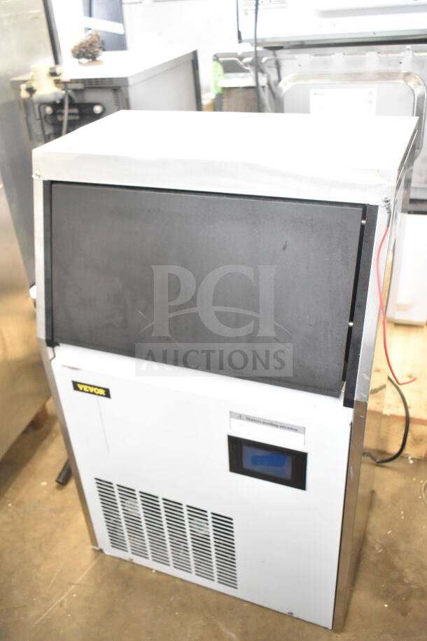 2023 Vevor P70-408.V1s commercial ice machine, 110 volts, 1 phase. Appears in good condition, minor wear visible.
