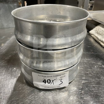 Stainless steel dough proofing pan, commercial grade, visible label "40x3," excellent condition.