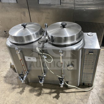 Curtis RU300 twin 3-gal stainless steel coffee urn, electric-powered, push button, model SN: 2662, 110V, commercial use.