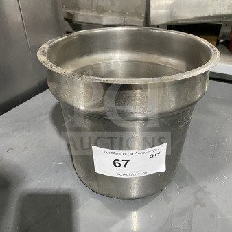 Commercial stainless steel Bain-Marie inset pan, excellent condition. Tag shows "67" and PCIauctions.com.