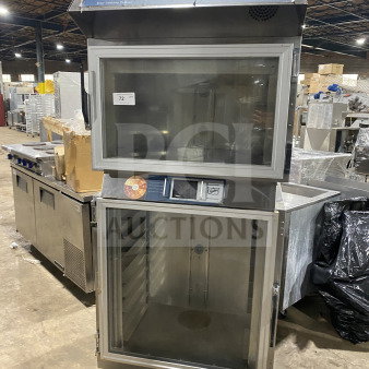 Duke TSC618 commercial stainless steel double stacked convection oven/proofer combo, touch screen controls, on casters, 208V, 3 phase.