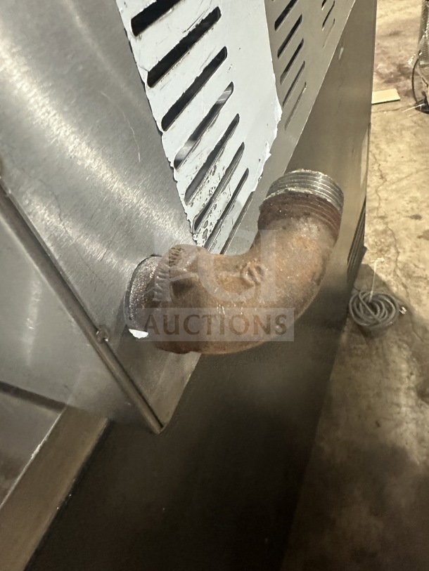 L&J Bunn stainless steel 4-burner gas hot plate, commercial countertop model, showing side gas connection detail.