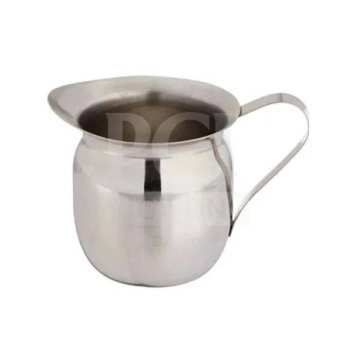 Winco 8 oz stainless steel bell creamer, model BCS-8, new condition, with a sleek design, part of a 12-piece case.