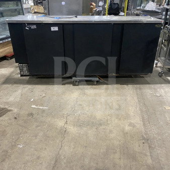 Beverage Air DD941 commercial black 3-door back bar cooler, stainless steel top, model DD94-1, SN 8108333, 115V 1Phase, used.