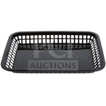 New TableCraft 1077BK Grande Rectangular Black Plastic Basket, commercial-grade, excellent condition, lattice sides.